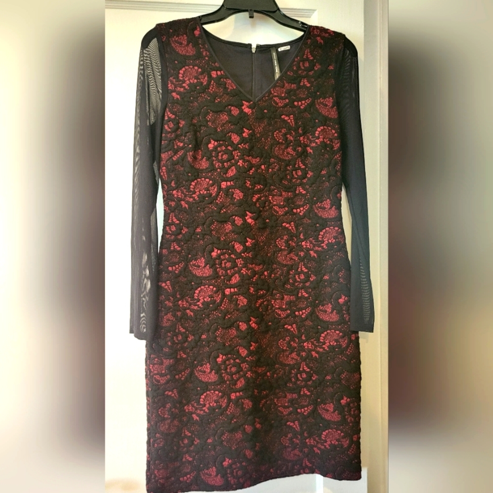 Long Sleeve Black & Red Dress Stretch Dress